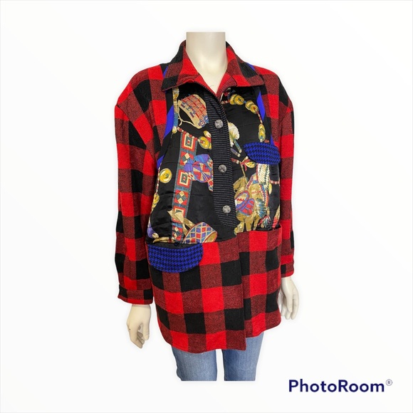 Vintage CANVASBACKS LUTTON & HORSFIELD Red Black Buffalo Plaid Jacket - S - Picture 3 of 6